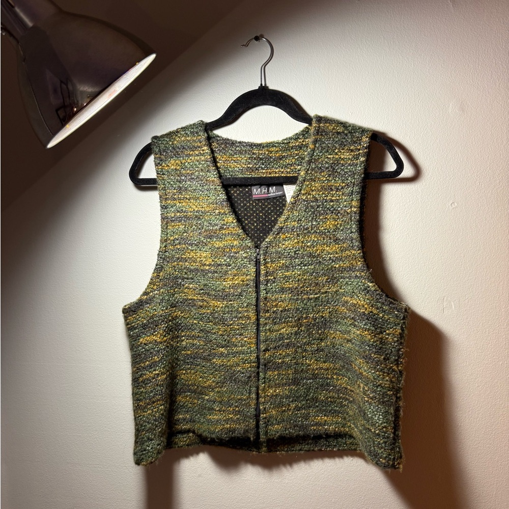 Vintage Soft Green and Yellow Knit Vest